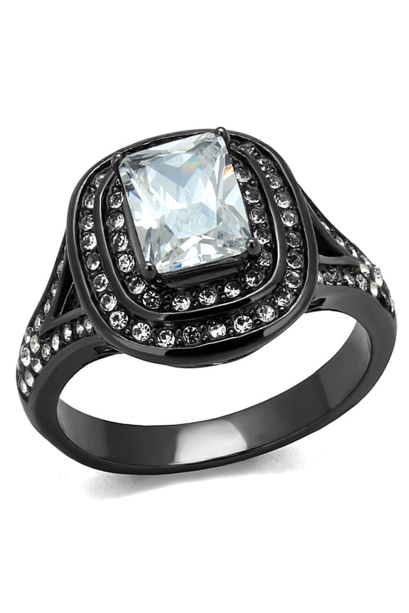 Luxe Jewelry Designs Women's Light Black IP Stainless Steel Engagement Ring with Cubic Zirconia