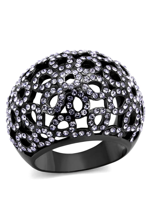 Luxe Jewelry Designs Women's Light Black IP Stainless Steel Flower Design Ring with Tanzanite