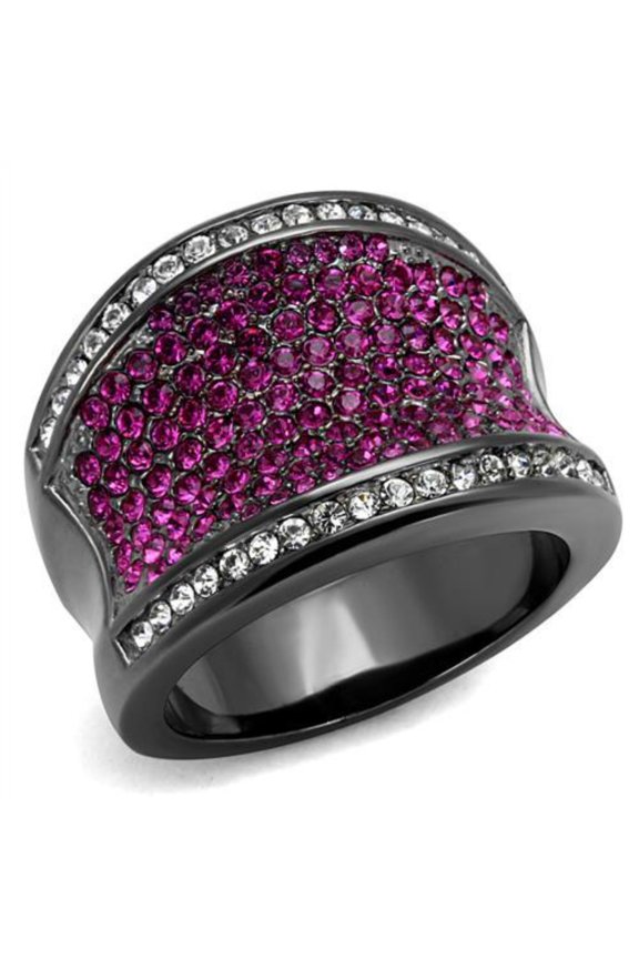 Luxe Jewelry Designs Women's Light Black IP Stainless Steel Ring with Amethyst and Clear Crystals -