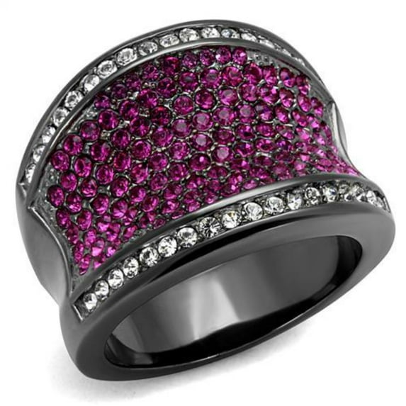 Luxe Jewelry Designs Women's Light Black IP Stainless Steel Ring with Amethyst and Clear Crystals -