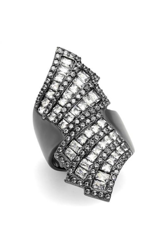 Luxe Jewelry Designs Women's Light Black Ion Plated Ring with Radiant and Round Cubic Zirconia