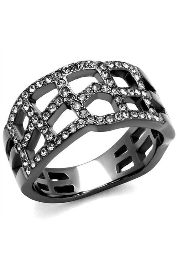 Luxe Jewelry Designs Women's Light Black Ion Plated Stainless Steel Ring with Black Diamond