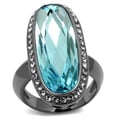 thumbnail image 1 of Luxe Jewelry Designs Women's Light Black Ion Plated Stainless Steel Ring with Sea Blue Crystal, Size, 1 of 4
