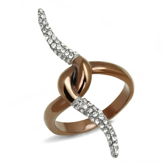Luxe Jewelry Designs Women's Light Brown and Coffee Ion Plated Stainless Steel Ring with Crystals,
