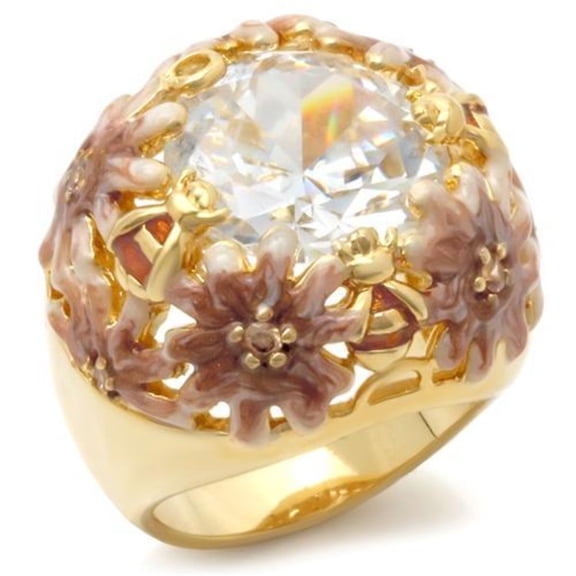Luxe Jewelry Designs Women's Matte Gold Plated Brass Ring with AAA Grade Cubic Zirconia - Size 8
