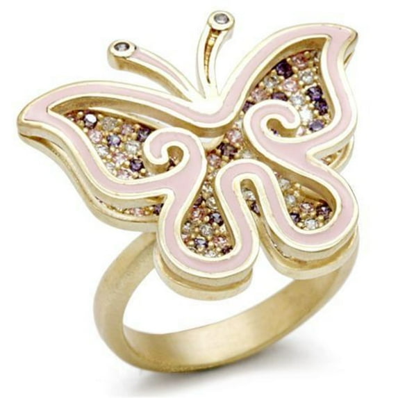 Luxe Jewelry Designs Women's Matte Gold Plated Butterfly Shaped Ring with Multi Color CZ - Size 10