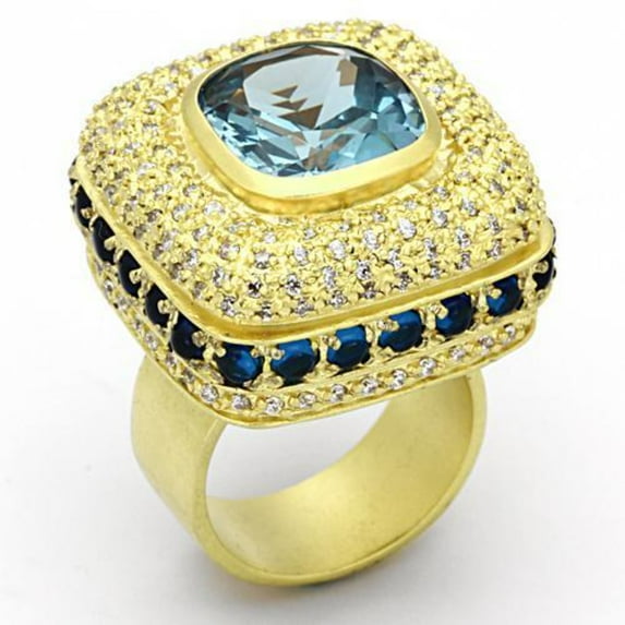 Luxe Jewelry Designs Women's Matte Gold Plated Ring with Synthetic London Blue Spinel - Size 7