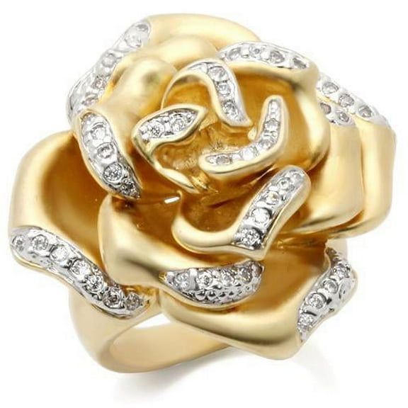 Luxe Jewelry Designs Women's Matte Gold and Rhodium Plated Brass Ring with Cubic Zirconia - Size 6