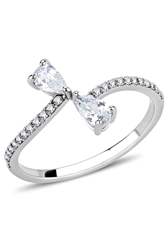 Luxe Jewelry Designs Women's Pave Engagement Ring with Pear Shaped AAA Grade Cubic Zirconia - Size 7