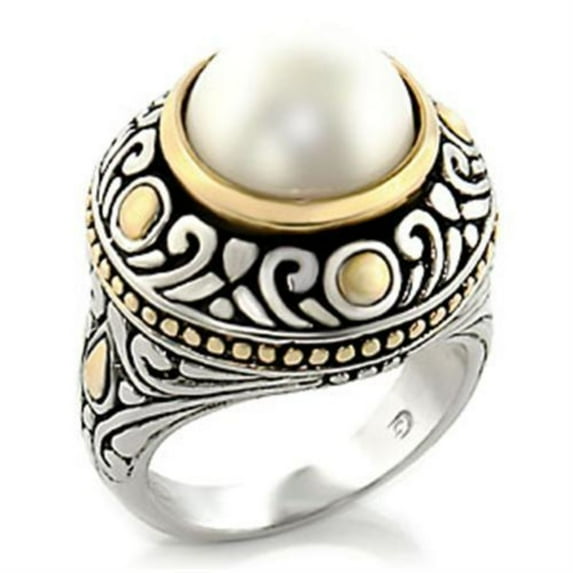 Luxe Jewelry Designs Women's Reverse Two Tone Plated Brass Ring with White Synthetic Pearl - Size 10