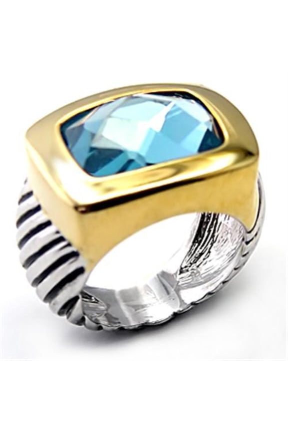Luxe Jewelry Designs Women's Reverse Two Tone Plated Ring with London Blue Semi Precious Spinel -