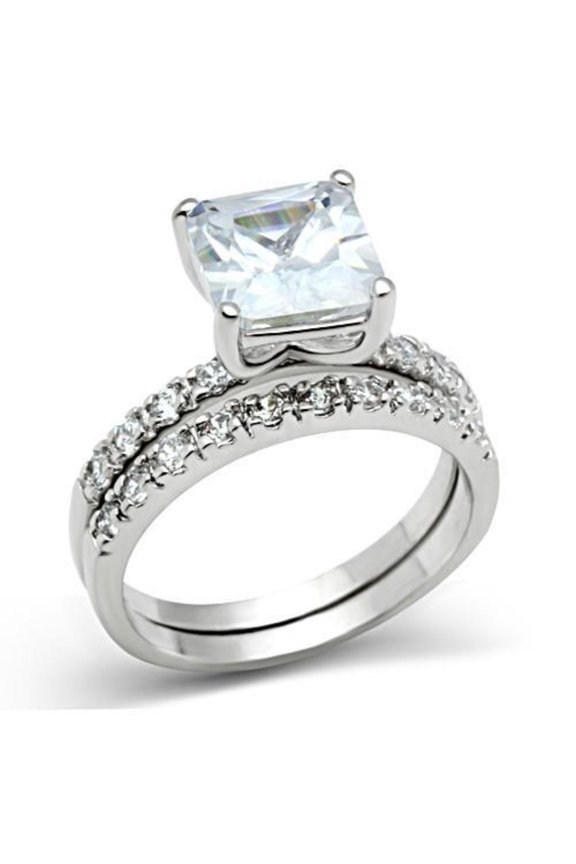 Luxe Jewelry Designs Women's Rhodium Finish Brass Wedding Ring with AAA Grade CZ - Size 8