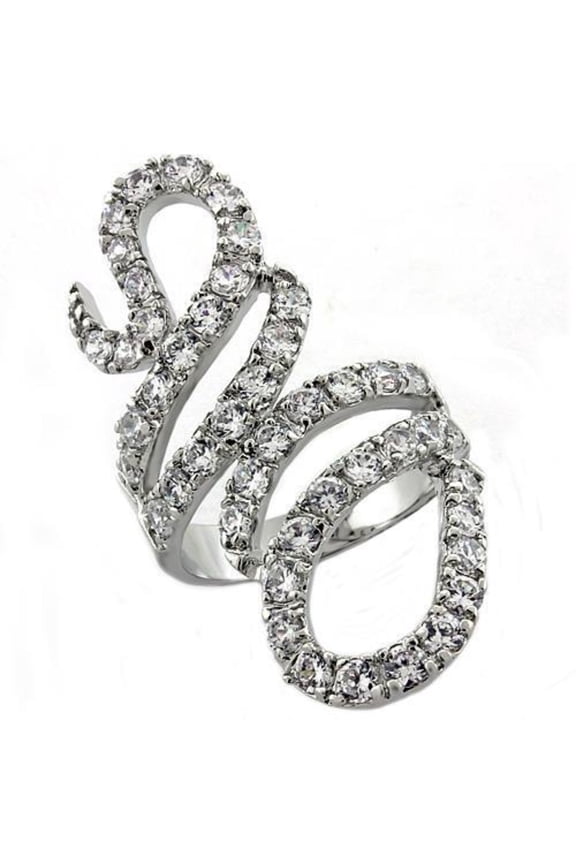 Luxe Jewelry Designs Women's Rhodium Finish Free Form Style Ring with Cubic Zirconia Stones - Size 8