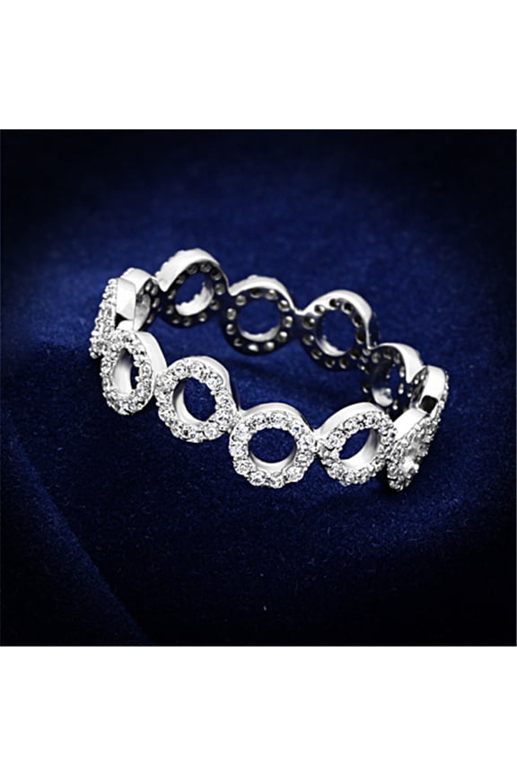 Luxe Jewelry Designs Women's Rhodium Finish Sterling Silver Free Form Style Ring with CZ Stones -