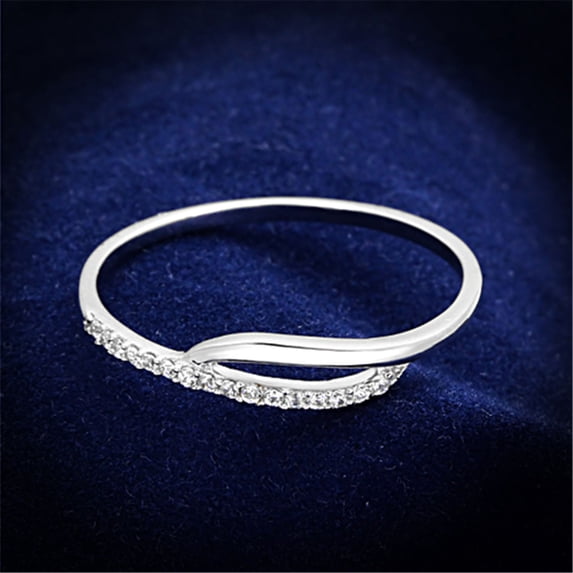 Luxe Jewelry Designs Women's Rhodium Finish Sterling Silver Stackable Ring with CZ Stones - Size 10