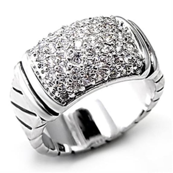 Luxe Jewelry Designs Women's Rhodium Finished Brass Ring with AAA Grade CZ - Size 6 (Pack of 2)