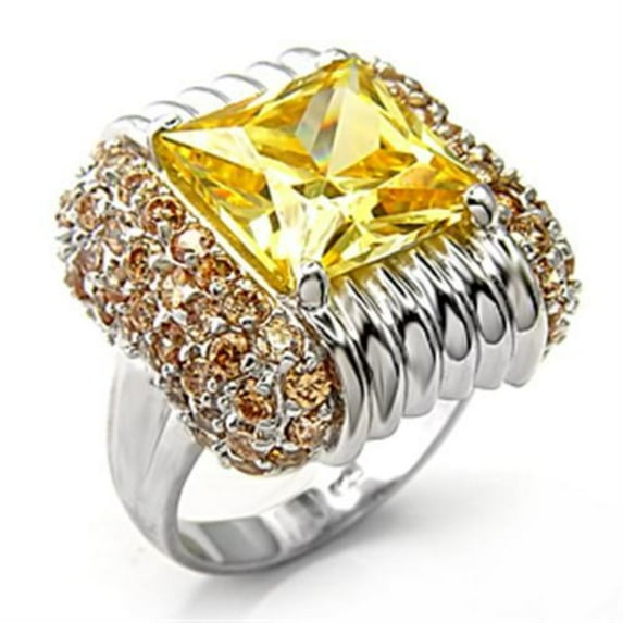 Luxe Jewelry Designs Women's Rhodium Plated 925 Sterling Silver Ring with Cubic Zirconia Topaz -