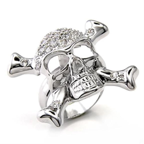 Luxe Jewelry Designs Women's Rhodium Plated 925 Sterling Silver Skull Ring with Cubic Zirconia -