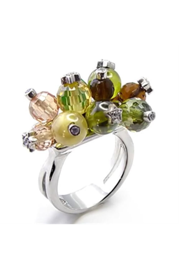 Luxe Jewelry Designs Women's Rhodium Plated Brass Bezel Ring with Multi Color Cubic Zirconia Stones