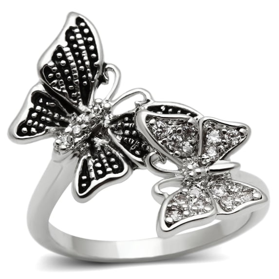 Luxe Jewelry Designs Women's Rhodium Plated Brass Butterfly Shaped Ring with Cubic Zirconia - Size 8