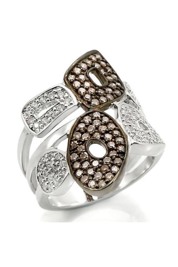 Luxe Jewelry Designs Women's Rhodium Plated Brass Pave Ring with AAA Grade Cubic Zirconia Champagne