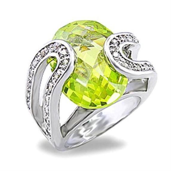 Women's Rhodium Plated Brass Ring with AAA Grade CZ Apple Green - Size 9