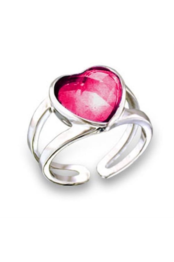 Luxe Jewelry Designs Women's Rhodium Plated Brass Ring with Heart Shaped Synthetic Garnet Ruby -