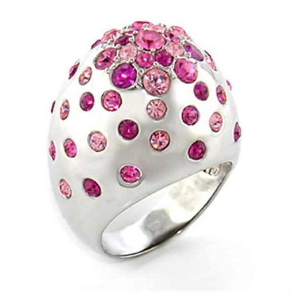 Luxe Jewelry Designs Women's Rhodium Plated Brass Ring with Top Grade Crystals Multi Color - Size 5