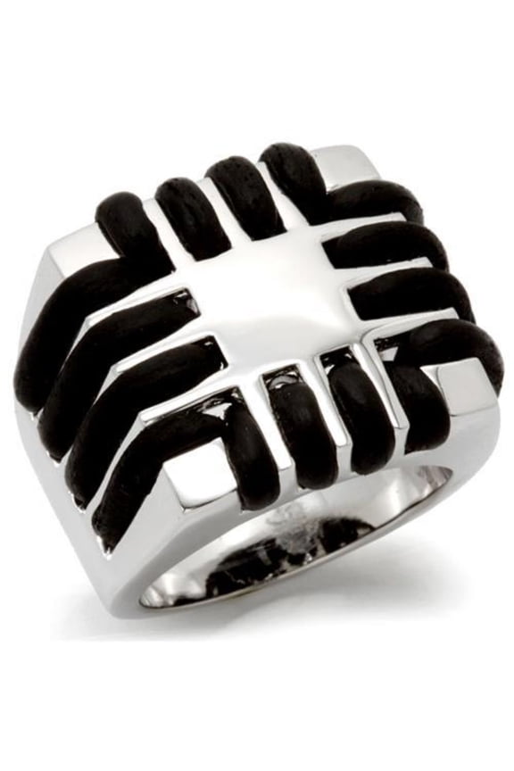Luxe Jewelry Designs Women's Rhodium Plated Brass Single Tone Black Jet Ring - Size 5 (Pack of 3)
