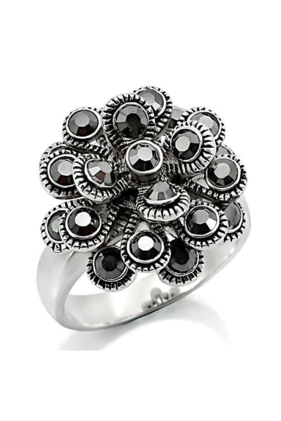 Luxe Jewelry Designs Women's Rhodium Plated Brass Solitaire Ring with Top Grade Crystals Black Jet -