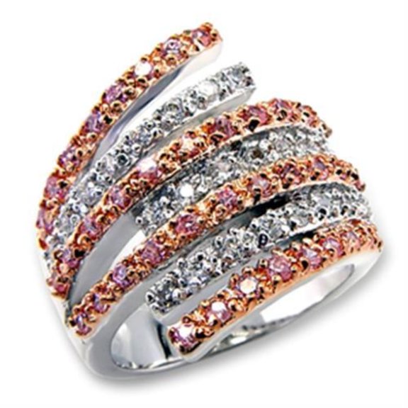 Luxe Jewelry Designs Women's Rhodium Plated Brass Two Tone Ring with AAA Grade CZ Rose - Size 7