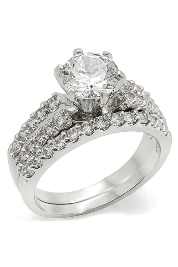 Luxe Jewelry Designs Women's Rhodium Plated Brass Wedding Ring with Cubic Zirconia - Size 10 (Pack