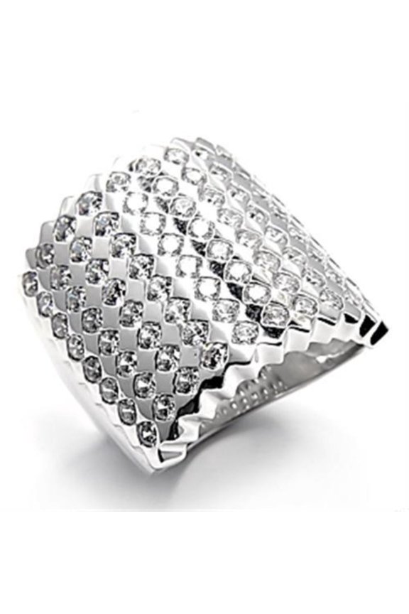 Luxe Jewelry Designs Women's Rhodium Plated Dome Style Ring with Cubic Zirconia Stones - Size 9