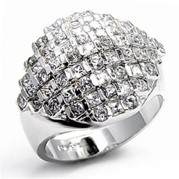 Luxe Jewelry Designs Women's Rhodium Plated Dome Style Ring with Round Cubic Zirconia Stones - Size