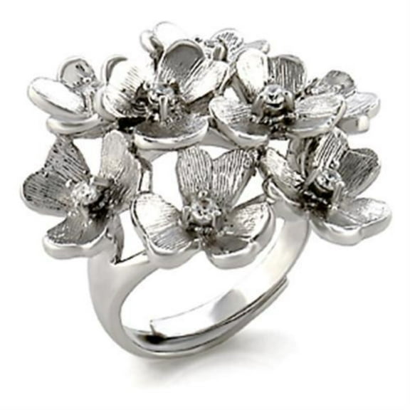 Luxe Jewelry Designs Women's Rhodium Plated Flower Shaped Ring with Cubic Zirconia - Size 6 (Pack of