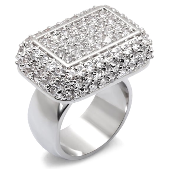 Luxe Jewelry Designs Women's Rhodium Plated Pave Sterling Silver Ring with Cubic Zirconia - Size 8