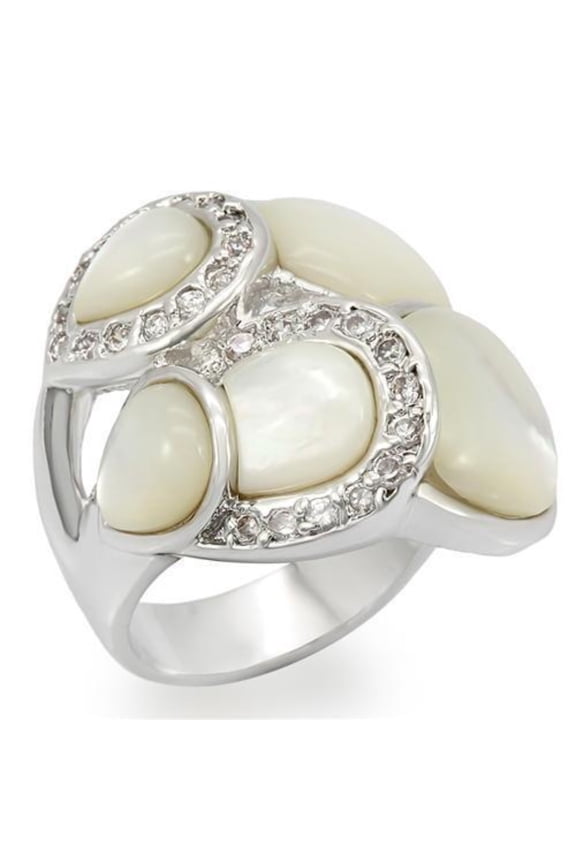 Luxe Jewelry Designs Women's Rhodium Plated Ring with Precious Stone White Conch - Size 7