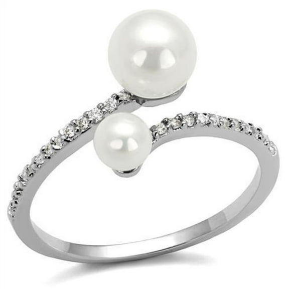 Luxe Jewelry Designs Women's Rhodium Plated Ring with Synthetic White Pearl - Size 8 (Pack of 2)