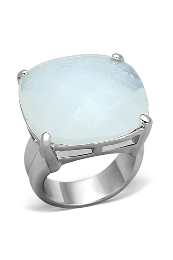 Luxe Jewelry Designs Women's Rhodium Plated Solitaire Ring with Aurora Borealis Synthetic Glass