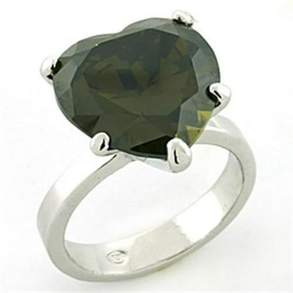 Luxe Jewelry Designs Women's Rhodium Plated Sterling Silver Ring with AAA Grade CZ Olivine - Size 9