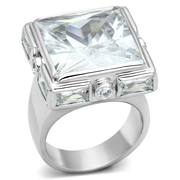 Luxe Jewelry Designs Women's Rhodium Plated Sterling Silver Ring with CZ - Size 6