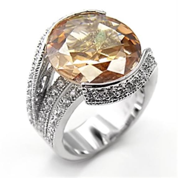 Luxe Jewelry Designs Women's Rhodium Plated Sterling Silver Ring with Cubic Zirconia Champagne -