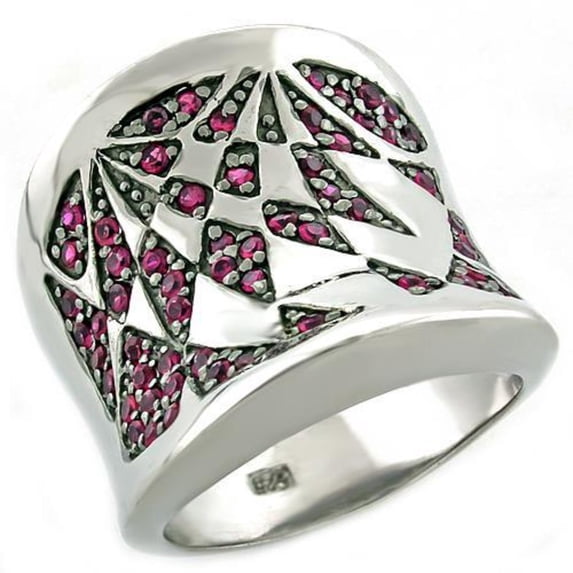 Luxe Jewelry Designs Women's Rhodium Plated Sterling Silver Ring with Round Cubic Zirconia Ruby -