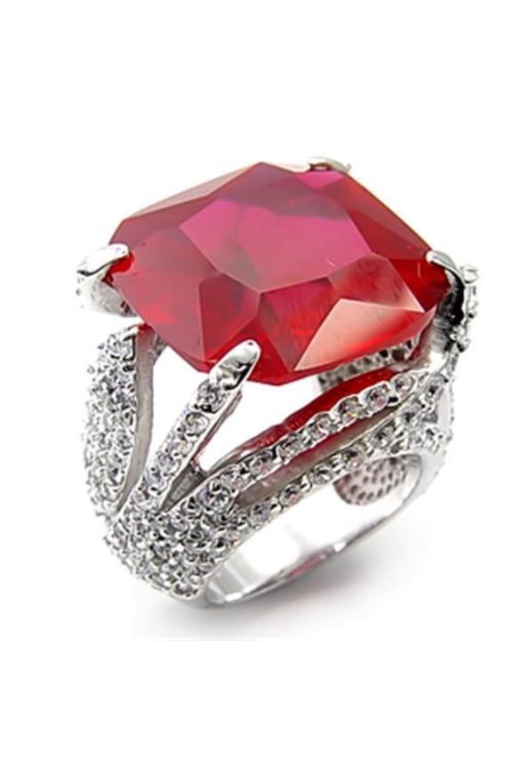 Luxe Jewelry Designs Women's Rhodium Plated Sterling Silver Ring with Synthetic Ruby Garnet - Size 7