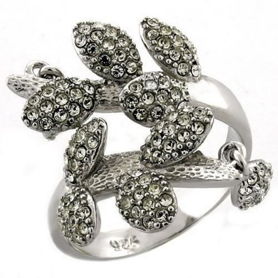 Luxe Jewelry Designs Women's Rhodium Plated Sterling Silver Ring with Top Grade Crystals - Size 6