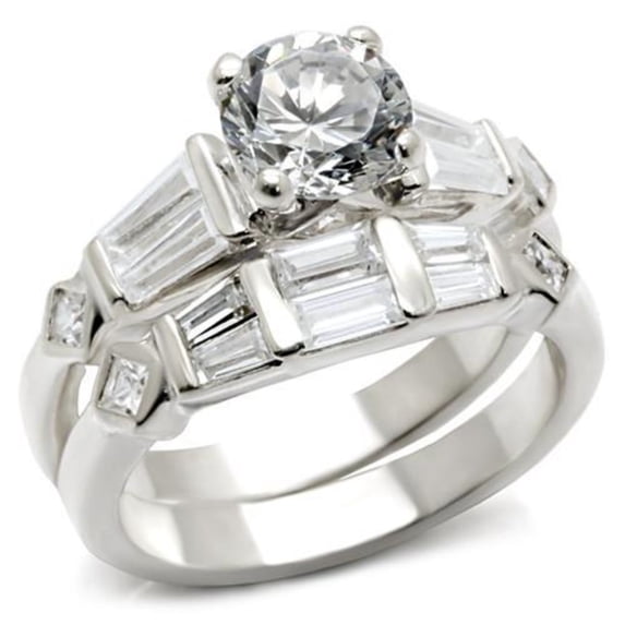 Luxe Jewelry Designs Women's Rhodium Plated Wedding Ring with Round Cubic Zirconia Stone - Size 10