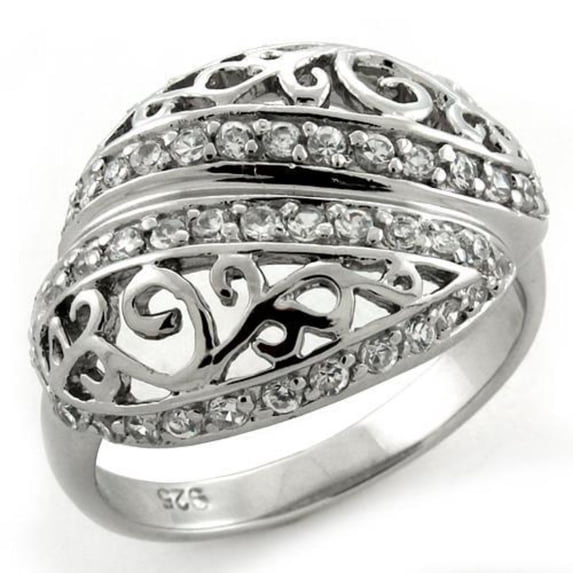 Luxe Jewelry Designs Women's Rhodium Sterling Silver Ring with Cubic Zirconia - Size 9