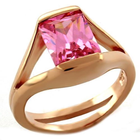 Luxe Jewelry Designs Women's Rose Gold Finish Sterling Silver Ring with Rose CZ - Size 6