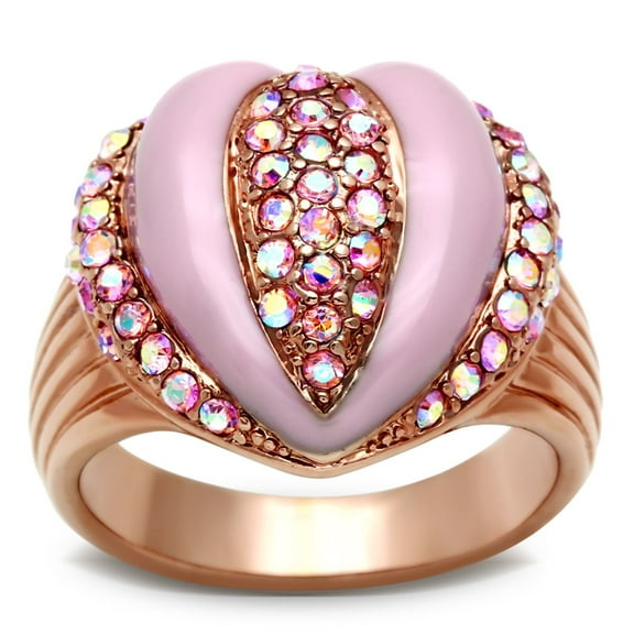 Luxe Jewelry Designs Women's Rose Gold Ion Plated Ring with Top Grade Crystal Light Rose - Size 6