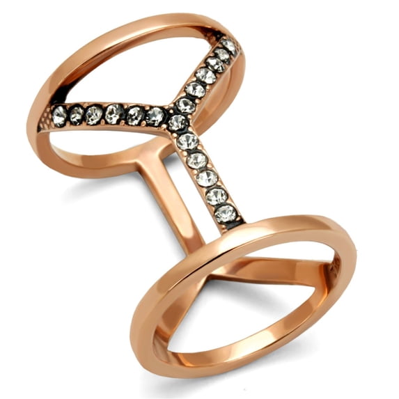 Luxe Jewelry Designs Women's Rose Gold Ion Plated Stainless Steel Ring with Crystal - Size 5